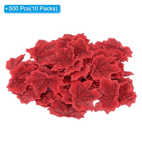 PATIKIL Artificial Leaves, 500 Pcs Fall Maple Autumn Fake Leaf for Wedding Party Thanksgiving Halloween Decoration, Red - Image 3