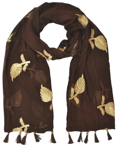 Image of YOUTHQUAKE Women's Golden Patti Work Embroidered Chiffon Dupatta for Womens & Girls With Latkan