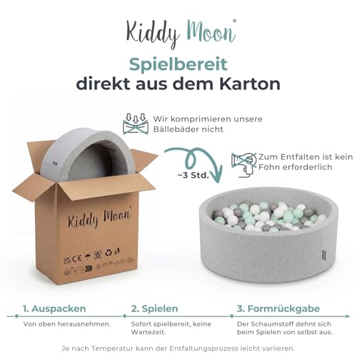 KiddyMoon Bällebad 90X30cm/200 Bälle ∅ 7Cm Bällepool Mit Bunten Bällen Für Babys Kinder Rund, Hellgrau:Weiß/Grau/Minze