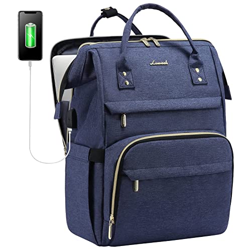 LOVEVOOK Laptop Backpack Womens Laptop Backpack for Women Travel Backpack Casual Daypack Waterproof Bag with USB Charging Port fits 14 15.6 for Work School Business College (15.6inch Update, Navy)