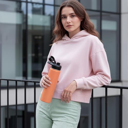 Image of Fijinhom Insulated Water Bottle with Handle, 304 Stainless Steel Water Bottles with Wide Mouth, Double Wall Vacuum Sports Water Bottle, BPA Free, Keep Cold and Hot, 24 Ounces, Coral