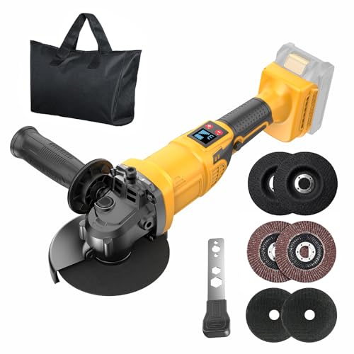 Image of Cordless Angle Grinder Compatible with Dewalt 20V Max Battery(NO Battery) | 4-1 /2 inch Brushless Angle Grinder with 3 Speeds, 9300RPM, Tool Bag, 6 Wheels for Metal Cutting, Griding,and Polishing