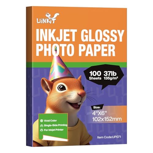 Uinkit 37lb Thin Inkjet Photo Paper 4X6 Inches Professional Glossy 100 Sheets Single Side DIY Chip Bag 135gsm Photos Picture for Inkjet Printer with Dye Ink...