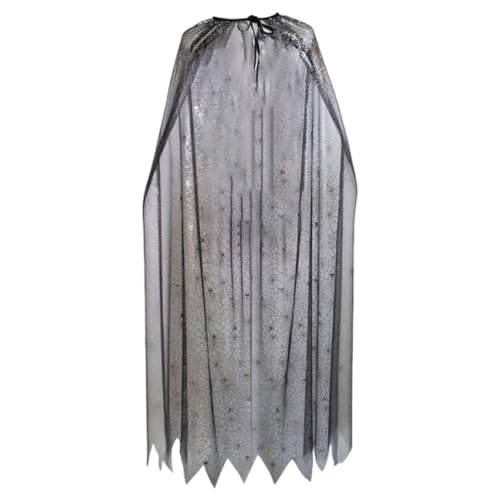 Wzmzjy Cape D'Halloween Manteau Poncho Costume Déguisement Au Motif de Toile D'Araignée Gothique Adapté pour Les Adultes pour Les Fêtes à Thème, Noir Argent