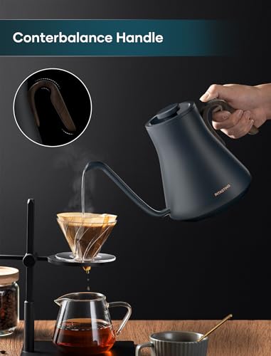 Image of INTASTING Gooseneck Electric Kettle with 1℉ Temperature Control, 0.9 Liter | Fast Heating, Stainless Steel Interior, for Pour Over Coffee, Tea & Boiling Water, Keep Warm, Auto Shut-Off, 1200W, Navy Blue