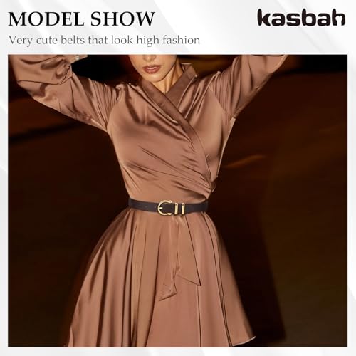 KASBAH 3 Pack Women's Leather Belts For Jeans Dresses Ladies Belt For Pants With Gold Buckle Casual Work Wear Belt4