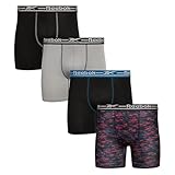 Reebok Mens Boxer Briefs - 4 Pack Moisture Wicking Stretch Performance Mens Underwear Boxers with Contour Pouch (Sizes: S-XL), Size Medium, Black/Light Grey/Black/Print