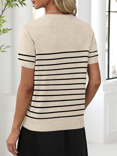 Image of ANRABESS Women Wool Blend Sweater Summer 2026 Short Sleeve V Neck Pullover Top Business Casual Outfit Beach Vacation Clothes