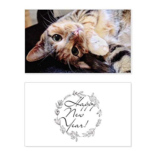 Tarjeta de Año Nuevo con dibujo de gato y rayas, papelería de diseño