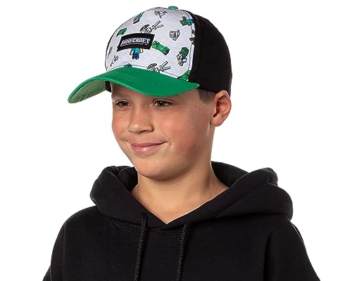 Minecraft Youth Hat Floating Mobs Creeper Skeleton Dog Chicken Snapback OSFM Cap Black