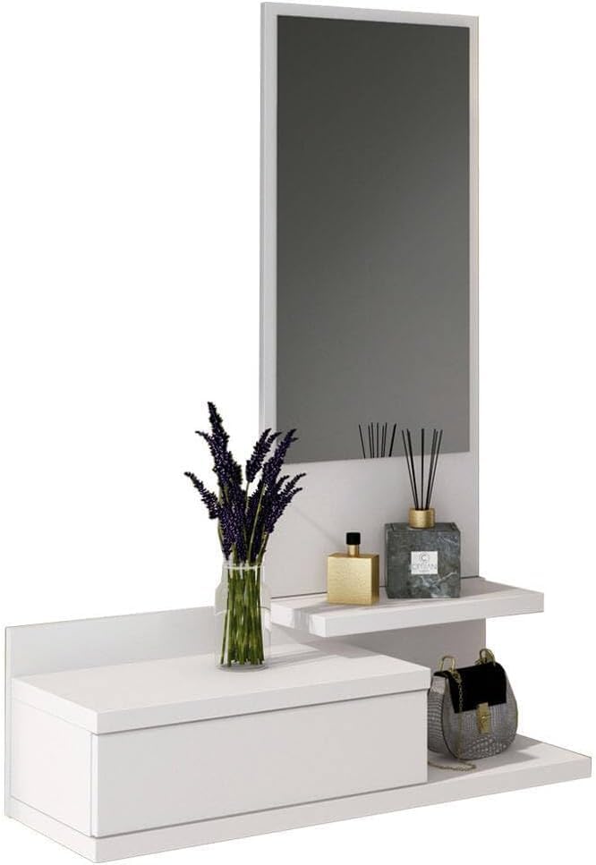 SHIITO | Mueble Recibidor Modelo Aura | Mueble Vertical para la Entrada | Diseño Simple y Moderno para Decoración Hogar | Blanco - 90 x 70 x 40 cm