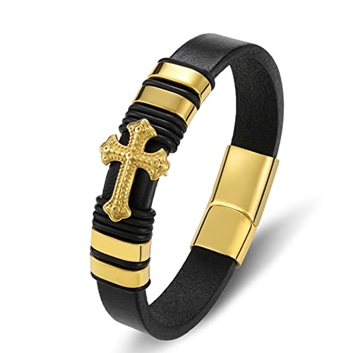 Bracelet croisé en cuir noir hommes bijou tendance corde tressée
