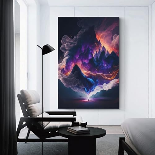 Enchanted cosmic landscape art mural gris sinyumoney pour salon moderne