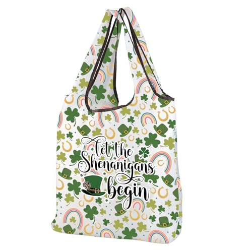 MEIKIUP Irish Blessing Gifts Let the Shenanigans Begin Foldable Tote Bag St. Patricks Day Gifts Shamrock Reusable Shopping Bag (Irish F-Bag-UK)