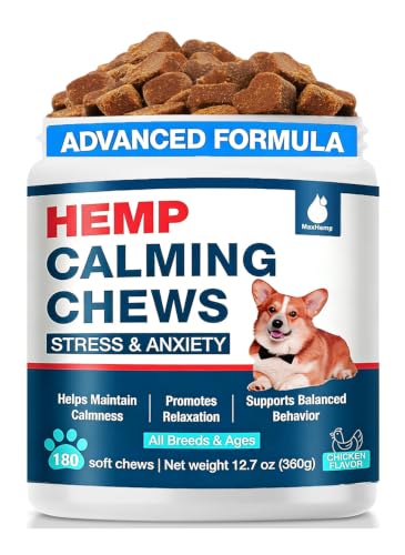 MaxHemp Calming Chews for Dogs(180 Cts) Advanced m Dog Calming Chews Anxity Rlief Treats Help with Separation Composure Barking Thunderstorms Strss Rlief