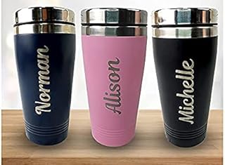 Personalised Travel Mug Engraved Reusable Coffee Cups Personalised Mugs Vacuum Insulated Thermal Coffee Flask Hot Drinks Cup with Lid Men Dad Black