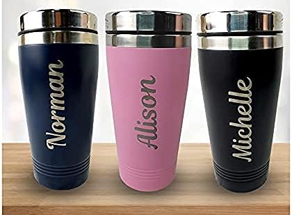 Personalised Travel Mug Engraved Reusable Coffee Cups Personalised Mugs Vacuum Insulated Thermal Coffee Flask Hot Drinks Cup with Lid Men Dad Black