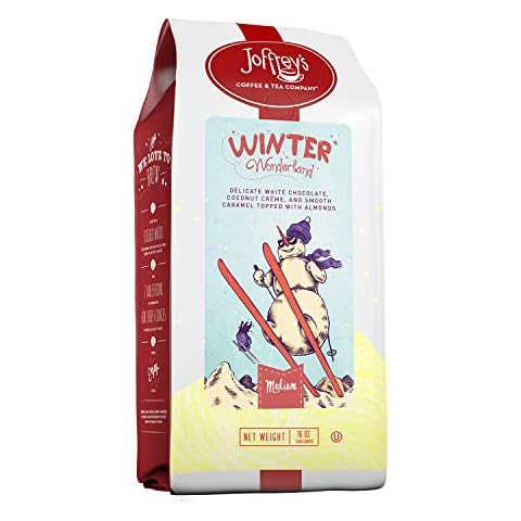 Joffrey's Coffee - Winter Wonderland, Flavored Coffee, Artisan Medium Roast, Arabica Coffee Beans, White Chocolate, Coconut, Caramel, & Almond Flavor, Gluten-Free, No Sugar (Ground, 16 oz) Cover