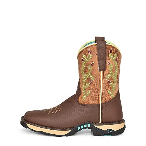 CORRAL LADIE'S TAN HYDRO RESIST/BLUE TOP CACTUS FARM&RANCH DUAL DENSITY SOLE SQ TOE, RUBBER SOLE, RANCHING W5003