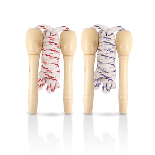 Lizzy | Skipping Rope | 2 Pack, 200cm, Wooden Handles, Assorted Colours | Classic Design, Comfortable Grip, Durable Rope | Fitness Toy for Kids Outdoor Games & PE