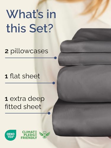 Image of Extra Deep Twin Sheet Set - 4 Piece Breathable and Cooling Sheets - Hotel Luxury Bedding for Women, Men, Kids & Teens - Easy & Secure Fit - Soft, Wrinkle Free and Comfy w / Extra Deep Pockets - Grey