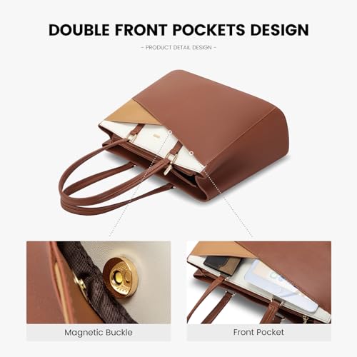 Image of LOVEVOOK Laptop Tote Bag for Women, Office Work Bag Briefcase fit for 15.6 inch Laptop, Large Capacity Teacher Computer Bag Handbag Brown /Apricot /Beige