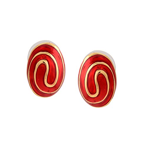 Estele 24 Kt Gold Plated Red Oval Spiraling enamel Stud Earrings (B08CPTF78W) Amazon Price History, Amazon Price Tracker