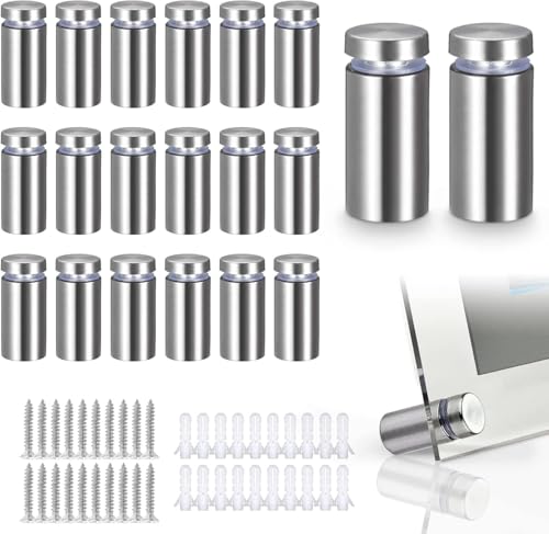 20 Stück Edelstahl Wand Schrauben Abstandshalter, Schilderhalter Werbeschraube für Montieren und Befestigung Glas Spiegel Acryl Poster Bilderrahmen (12x25mm)