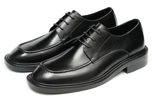 Santimon Men’s Genuine Leather Oxfords Dress Shoes – Lace-Up Derby with Rubber Sole, Soft Calfskin Lining, Anti-Slip Business Formal Suit Shoes for Office, Wedding & Daily Wear