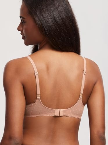 Image of DOBREVA Women's Sheer Mesh Demi Bra Underwire Balconette | Dotted Mesh, Lace Trim, See Through, Plus Size, Smooth, Soft