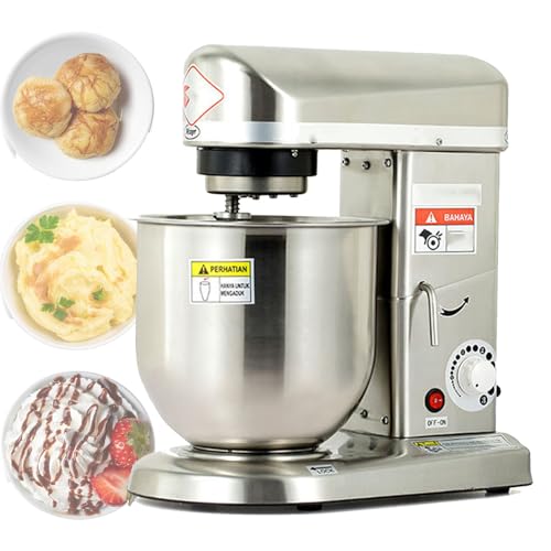 Electric Stand Mixer, 3 Speed Kitchen Mixer, Stainless Steel Bowl, Egg Whisk, Dough Hook, Beater, Commercial Food Mixer for Dough (5L)