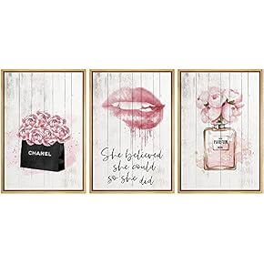 SIGNWIN Framed Canvas Print Wall Art Pink Lips,...