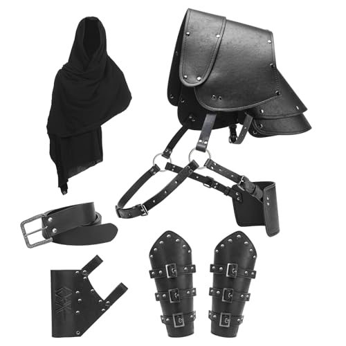 Berenlu Mens Renaissance Costume Set with Medieval Faux Leather Accessories