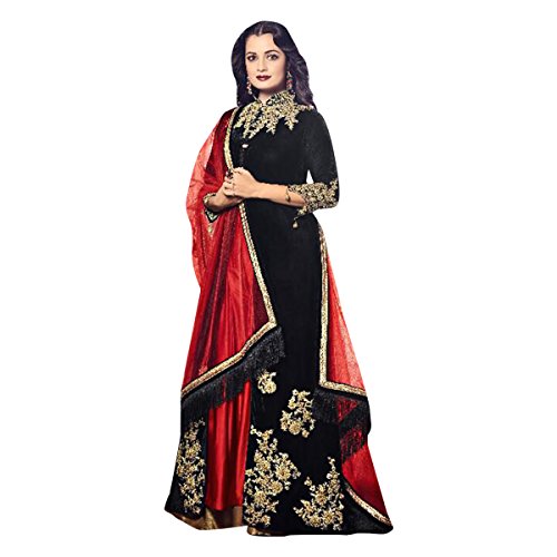 Kaftaan droit brodé avec jupe longue et veste en filet haut de gamme style Bollywood