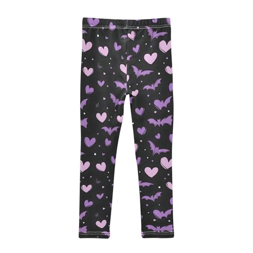 Purple Hearts Bats Girls Leggings Soft Stretch Workout Yoga Dance Pants for Kids Casual Tights2