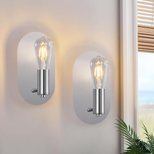 Image of Modern Wall Sconces Set of Two Mid-Century Sconces Wall Lighting 6W Stainless Steel Oval Decor Chrome Wall Lamps for Bedrooms Living Room Bathroom Corridor