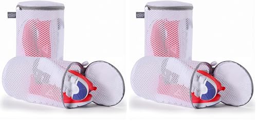 Image of Kimmama Shoe Washing Machine Bag, Shoe Bag for Washing Machine, Mesh Laundry Bags for Sneakers, Footwear, Trainers, Slippers, Honeycomb Net, Grey Zipper, 7x15 inch (Pack of 2)