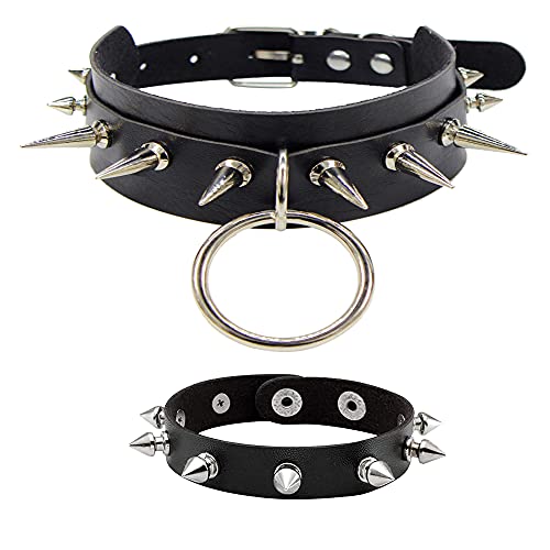 Inenimartj Gothic Spike Choker Necklace And Bracelet Set,Rivet Spike Studded Emo Choker Bracelet Goth Punk Rock Biker Strap Pu Leather Choker Collar Halloween Accessiores For Women Girls (Black) #TOP30