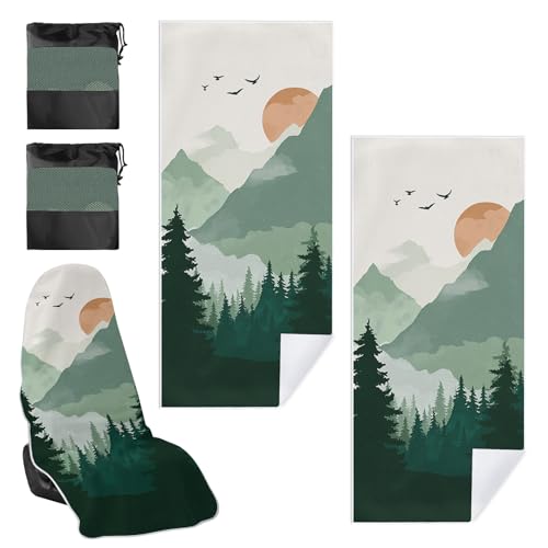 2 Pack Car Towel Seat Covers with Storage Bag Multifunctional Towel for Gym Outdoor Sport Picnic Beach Pet Dog Travel Non-Slip Washable Car Seat Protector (Landscape Painting)
