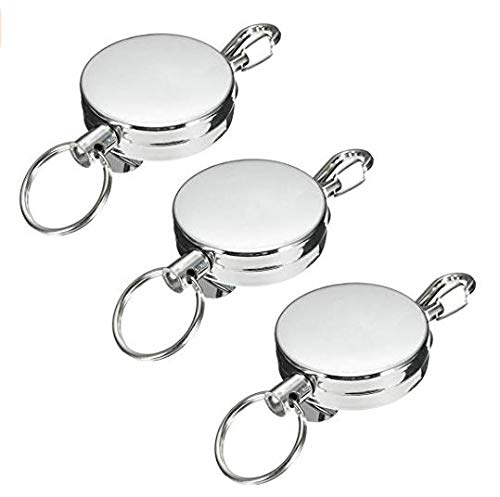 Preisvergleich Produktbild 3 Stück Edelstahl Silber Retractable Schlüsselanhänger Recoil Keyring Heavy Duty Stahl