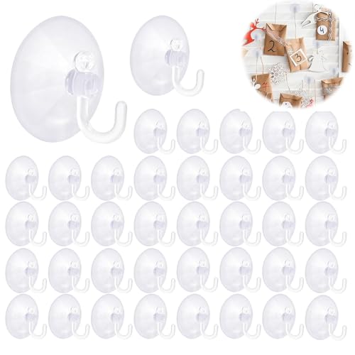 SLshiBo Lot de 40 Crochets Ventouse Transparents pour Suspendre Lumineuses, Couronnes de Noël, Décorations - Plastique (40mm)
