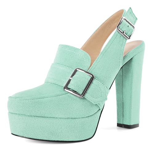 Image of Women's High Heel Loafers Platform Pumps Round Toe Heels Chunky Heel Pumps Stylish Comfortable 4.8 Inch Slingback Heels