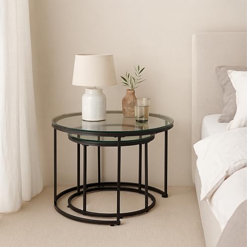 Table d'appoint lot de 2 bout de canapé noir et transparent