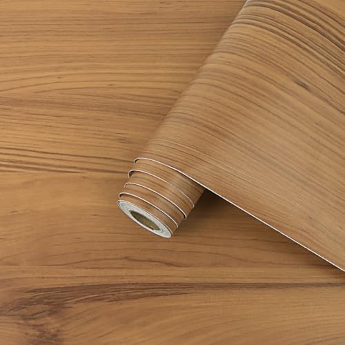 Arthome Clair Marron Bois Auto Adhésif Papier Peint, 40cm x 3m Naturel Bois Grain rayé Rustique Autocollant Film Amovible Imperméable Vinyle pour meubles