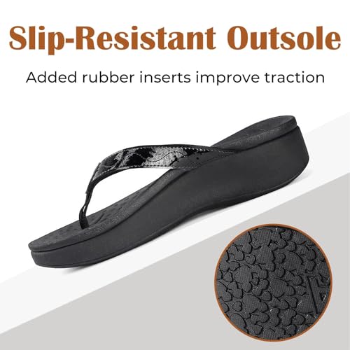 Image of Womens Platform Arch Support Flip Flops | Summer Wedge orthotic Slide Sandals footbed Thong Sandals for Pool Beach