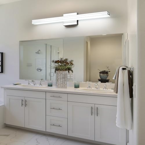 Image of SineRise LED Modern Bathroom Vanity Light Bar (24-Inch, 3000K /4000K /6000K), Chrome Dimmable Modern Acrylic Bathroom Wall Lighting Fixtures Over Mirror