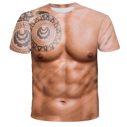 [Zleufirty] 筋肉tシャツ タトゥー 3Dプリント メンズ Tシャツ 半袖 おもしろtシャツシ マッチョtシャツ ストリート系 春夏秋服 (JP, アルファベット, M, タトゥー)の商品画像（Amazon）