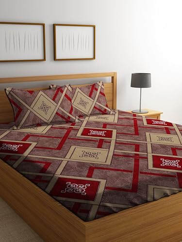Image of DECORUM Glace Cotton Fitted 1 Bedsheet King Size (72 inchx78 inch) | All Around Elastic | Cotton Feel | 2 Pillow Covers (17 inchx27 inch) | Fits Up to 8 inch Mattress | 200-220 TC | Printed Double Bed Sheet Set