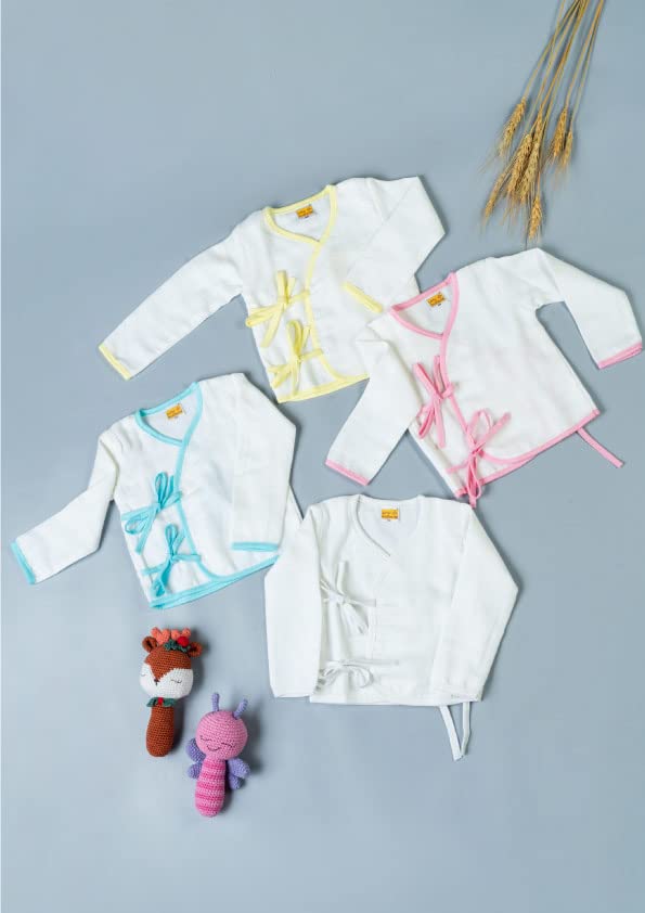 Image of Baby Relaxed Fit Double Muslin Cotton Full Sleeve Tops (Pack of 4) (LSBFST-0001 Assorted1 S3-6Months)