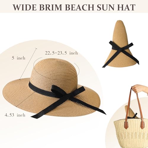 Image of Beach Sun Hats for Women, Straw Hat for Women, Womens Sun Hat UPF 50+ UV Protection, Summer Hats Packable Foldable